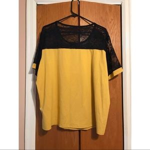 SHEIN Yellow and Black Contrast Lace Yoke Top. Size 3XL.